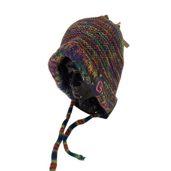 Multi Stripe Beanie With Ties - Picture 3 of 7